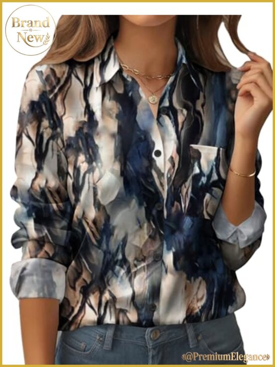 Tops - Womens Floral Button Down Shirt Long Sleeve Work Blouse with Pocket